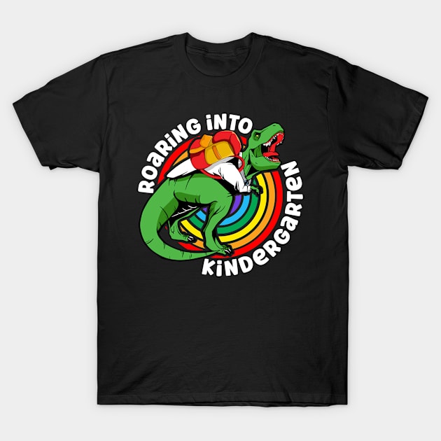 Kindergarten Dinosaur Roaring T Rex Back To School Kids Boys T-Shirt by Rebrand